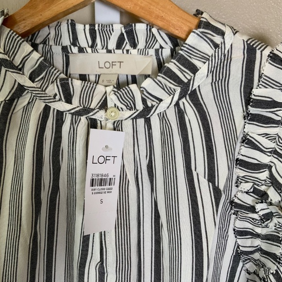 LOFT Striped Ruffle Split Neck Shell - Picture 5 of 16